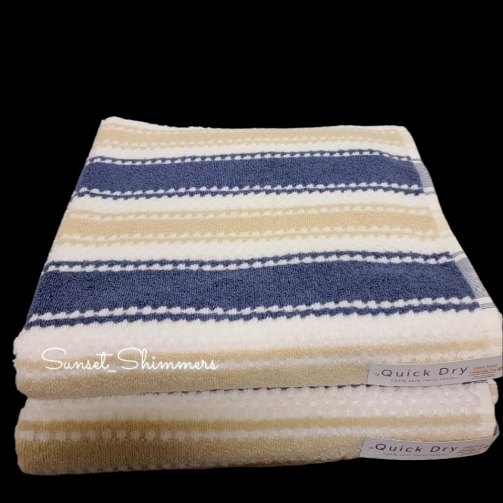 10pc Quick Dry Tan Navy 100% Zero Twist Cotton Bath Hand Washcloth Towel Set